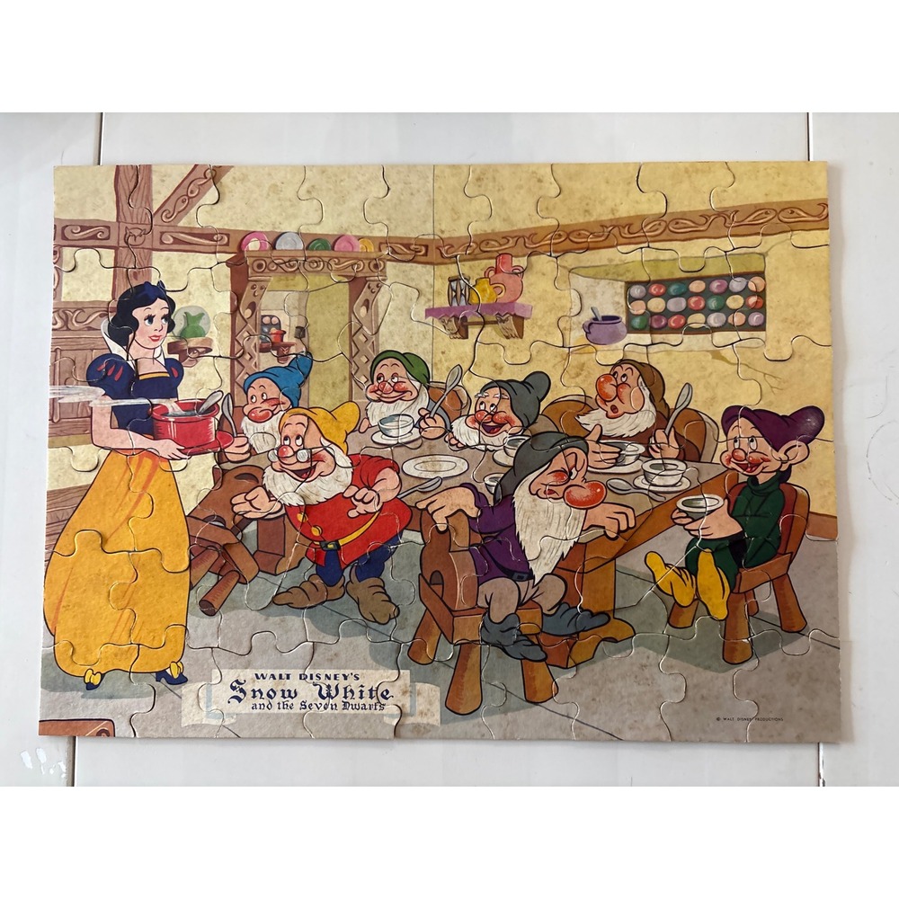Vintage Jaymar Walt Disney Snow White's Supper Tiny Tots Jigsaw‎ Puzzle Large